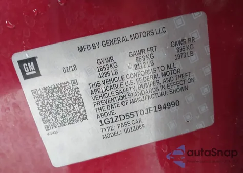 2018 Chevrolet Malibu Lt z USA, uszkodzony, nr VIN 1G1ZD5ST0JF194990